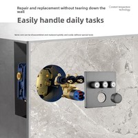 Ensemble de douche thermostatique moderne en cuivre encastré avec commande par bouton-poussoir, pommeau de douche carré à jets pulvérisés/massage/pluie, fixation murale
