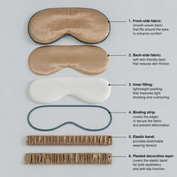 Masque de sommeil en or avec rembourrage, sangle élastique froncée pour le voyage et le sommeil, en tissu à fibres d'argent pour une protection antibactérienne et un sommeil réparateur