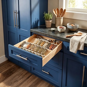 Ensemble d'armoires de cuisine haut de gamme en bois, style Shaker classique, avec armoire haute à volets en verre, prêt à assembler, pour îlot de cuisine - Product Image 4
