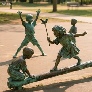 Vente personnalisée Grande statue en laiton pour <span class=keywords><strong>enfants</strong></span> en métal coulé à <span class=keywords><strong>la</strong></span> main, grandeur nature, sculpture en bronze pour <span class=keywords><strong>enfants</strong></span>, parc urbain, paysage décoratif - Product Image 3