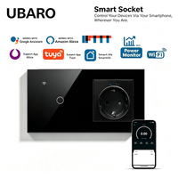 Interrupteur intelligent UBARO en verre trempé 1 voie, prise WiFi UE, USB-A et USB-C, moniteur de consommation, contrôle vocal à distance via l'application Tuya Smart Life
