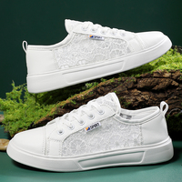 Chaussures décontractées en cuir véritable blanc ajouré à lacets, avec amorti, séchage rapide, antidérapantes et respirantes en maille simple
