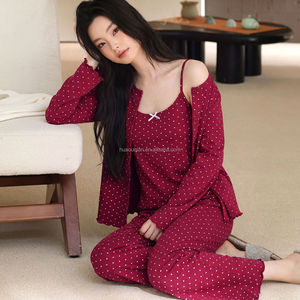 3-in-1 Pyjama 100% Baumwolle Damen Langarm 2026 Neu Trägerloses Dreiteiliges Set Modischer Bedruckter Schlafanzug - Product Image 3