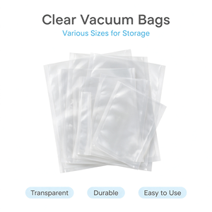 Clear Vacuum Sealing <b>Bags</b>: Clear, heat-sealable food storage <b>bags</b> suitable for kitchen and food packaging; can be custom printed - Product Image 1