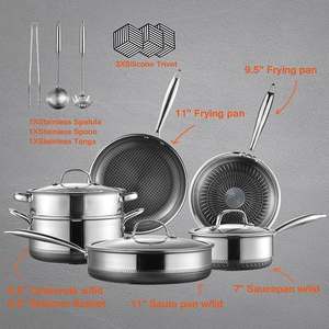 Ensemble de casseroles en acier inoxydable triple couche de 10 pièces avec revêtement céramique moderne, couvercles en verre et poignées en acier inoxydable, compatible gaz et induction - Product Image 5