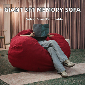 Sofá Gigante Tipo Puff de 3 Pies, Relleno de Espuma Triturada, Sillón Perezoso con Funda Extraíble de Terciopelo con Relieve - Product Image 2