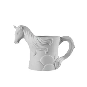 Bisque-taza de caballo de bisque personalizada sin pintar, Taza de cerámica en forma de animal, venta al por mayor