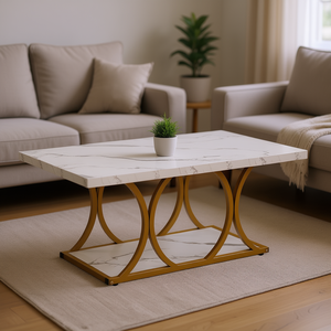 Mesa de centro moderna de imitación de mármol, estructura de metal, patas geométricas, muebles para sala de estar, fácil montaje - Product Image 2