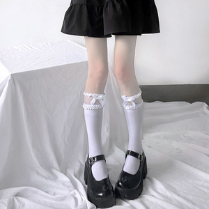 Lace Mid Calf <b>Socks</b> White Bow JK Style Cotton Sheer Women's <b>Socks</b> Youth Size - Product Image 3