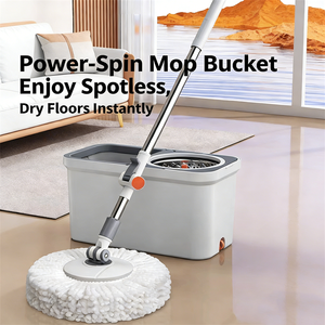 Vadrouille rotative réutilisable à 360 ° en acier inoxydable + PP + microfibre avec poignée télescopique pour sols carrelés - Product Image 1