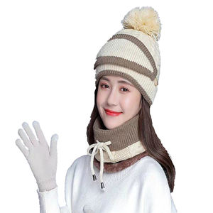 ชุดหมวกไหมพรมถักหนานุ่มสำหรับผู้หญิง พร้อมผ้าพันคอและหน้ากากสกี 3 ชิ้น ขายส่ง - Product Image 3