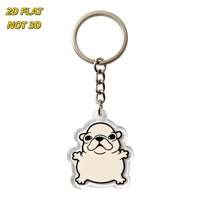 Porte-clés en acrylique mignon Bouledogue, motif chien de dessin animé Kawaii et pose pattes levées, charmant accessoire pour animal de compagnie, transparent et durable avec anneau métallique
