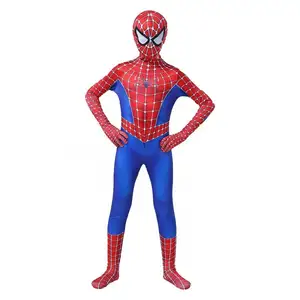Combinaison moulante à fermeture éclair pour le carnaval d'halloween, Costume de Cosplay Spiderman pour enfants avec masque facial