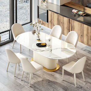 Mesa de Centro de Lujo para Comedor, Mesa de Comedor Moderna Ovalada <span class=keywords><strong>con</strong></span> Tapa de Mármol y Detalles en Metal Dorado para Muebles de Sala VIP de Hotel - Product Image 1