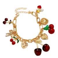 Groothandel Legering Sieraden Dames Lente Populaire Trendy Rode Kersen Hart Fruit Verstelbare Armband