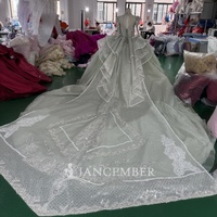 Robe de Quinceañera Jancember XS324 luxueuse à col montant, manches longues et sequins, avec traîne détachable