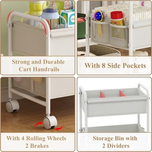 <span class=keywords><strong>Carrito</strong></span> <span class=keywords><strong>Organizador</strong></span> de Pañales <span class=keywords><strong>para</strong></span> Bebé, <span class=keywords><strong>Carrito</strong></span> de Almacenamiento Rodante de 3 Niveles con Ruedas y Divisores Desmontables - Product Image 3