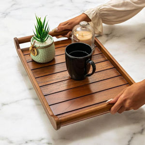 내구성 있는 손잡이가 있는 나무 서빙 트레이 - 침대에서 아침 식사 및 주방 보관을 위한 쉽게 청소할 수 있는 슬랫 플래터 - Product Image 4