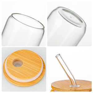 Vaso <span class=keywords><strong>de</strong></span> <span class=keywords><strong>Vidrio</strong></span> <span class=keywords><strong>de</strong></span> Borosilicato con Logotipo Personalizado, con Pajita, Tapa <span class=keywords><strong>de</strong></span> Bambú y Cepillo, para Café y Jugos - Product Image 3