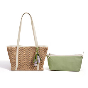 Borsa Tote di Lusso in Paglia Intrecciata con Finiture in Vera Pelle, Borsa da Spiaggia Estiva da Donna, Borsa a Spalla Grande Capacità, Borsa a Mano per Vacanze Francesi - Product Image 4