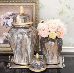 Jarrones de Jengibre de Cerámica y Porcelana, Jarrones Altos de Cerámica Dorados, Florero de Mesa para Decoración de Bodas y Hoteles - Product Image 1