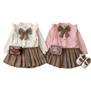 Automne hiver filles collège Style costume pull dentelle poupée col haut en tricot + <span class=keywords><strong>jupe</strong></span> plissée deux pièces filles ensembles vêtements boutique - Product Image 1