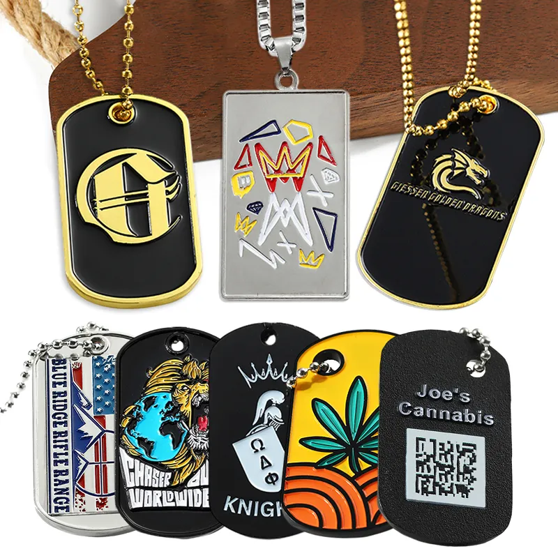 Fábrica Custom Dog Tags Qr Código Personalizado Colar Tag 3D Zinc Alloy Metal Esmalte Tag Dog Pingente Colar para Homens