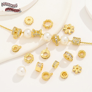 Nantong 14K Gold Plated <b>Copper</b> Spacer Beads With Cubic Zirconia For <b>Bracelet</b> Making DIY Jewelry Accessories Mixed Shapes - Product Image 2