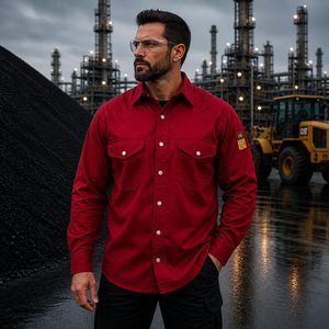 Just In Trend Men's <b>Flame</b> Resistant FR <b>Shirt</b> 100% Cotton Twill Casual Work Wear - Product Image 2