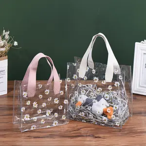 Saydam şeffaf Pvc plastik torba çanta kadınlar için basit ayçiçeği çanta geri dönüşümlü temizle çiçek şeffaf Tote çanta