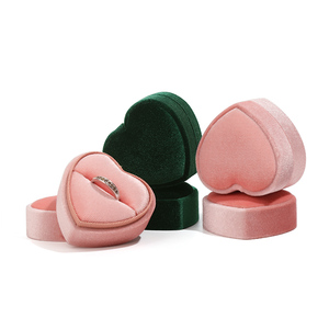 Custom Logo Mini <strong>Jewelry</strong> Organizer Storage <strong>Box</strong> White Pink Velvet <strong>Heart</strong> <strong>Shape</strong> Floral Pattern Fashion Packaging for Rings - Product Image 1