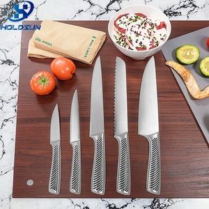 अनुकूलित लोगो प्रीमियम टिकाऊ 5 पीसी शाही स्विस स्टेनलेस स्टील रसोई चाकू काले नॉनस्लिप खोखले हैंडल के साथ सेट - Product Image 6