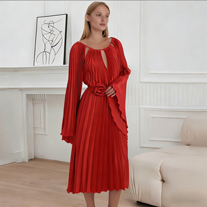 Robe <span class=keywords><strong>longue</strong></span> <span class=keywords><strong>plissée</strong></span> en mousseline de haute qualité pour femme, décontractée, de soirée, formelle, musulmane, col rond, longueur midi, imprimée, <span class=keywords><strong>jupe</strong></span> <span class=keywords><strong>longue</strong></span> <span class=keywords><strong>plissée</strong></span>, été - Product Image 2