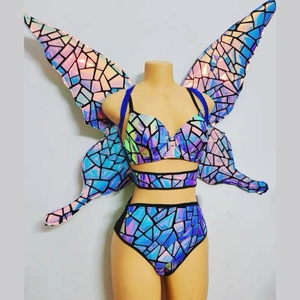 Disfraces de escenario de espejo láser para mujer, traje de alas de Bikini, club nocturno, DJ, actuación, ropa Rave, trajes de bailarines Gogo, fiestas - Product Image 1