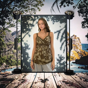 Womens Breathable Eco-Friendly Knitted Spandex/Polyester Vintage <b>Floral</b> Print Camisole Color Block V Neck High Waist <b>Top</b> - Product Image 3