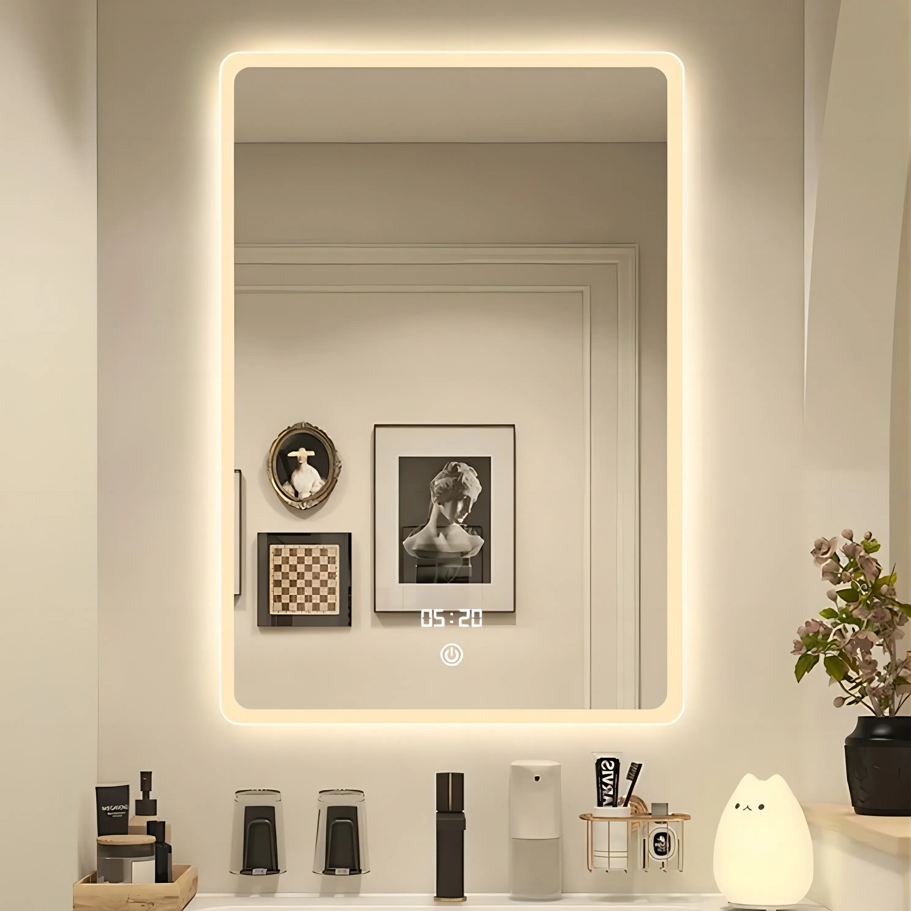 LED 스마트 미러 80x60cm 직사각형 frameless 욕실 지능형 거울