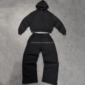 Ensemble de survêtements personnalisés en gros : sweat à capuche vierge en coton molletonné et pantalon droit ample décontracté pour hommes - Product Image 3