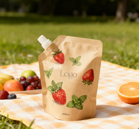 Pochette liquide écologique personnalisée imprimée sur mesure, emballage de jus en kraft de 100 ml, pochette à bec debout avec buse OEM
