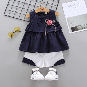 Conjuntos Elegantes de Verano para Niñas, Ropa de Bebé de Algodón Orgánico, Conjunto sin Mangas de Color Puro - Product Image 3