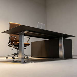 <span class=keywords><strong>Bureau</strong></span> électrique moderne pour cadres avec tiroirs, <span class=keywords><strong>bureau</strong></span> de direction en L noir réglable en hauteur avec armoire de rangement - Product Image 6
