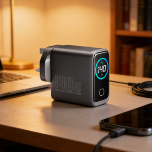 Adaptateur secteur haute puissance avec écran LCD, prise EU et US, chargeur mural USB C 4 ports 1A+3C, charge rapide multiple, chargeur GAN 140W – avec écran - Product Image 1