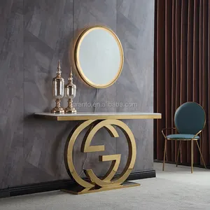 Современная мебель из нержавеющей стали, Мраморная консоль, Золотой стол с зеркалом