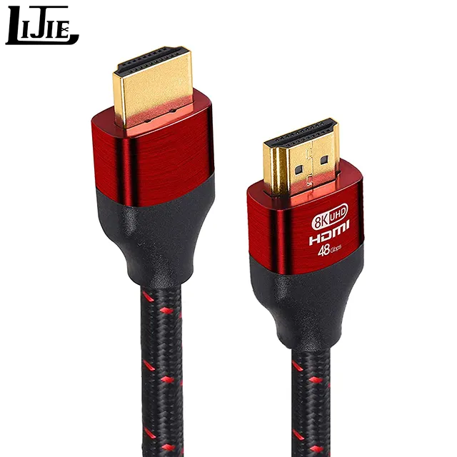 สาย HDMI 2.1,สาย8K 2.1ตัวเชื่อมต่อไนล่อนสีทองแบบถักยืดหยุ่นพร้อมอีเธอร์เน็ตสำหรับเล่นเกม PS5 PS4 PS3 Xbox Roku Apple TV