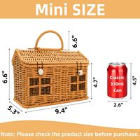 Panier de récolte de jardin en forme de maison, panier de pique-nique en rotin PP avec couvercle, poignée, fermeture à bouton, valise en osier pour l'organisation et le rangement