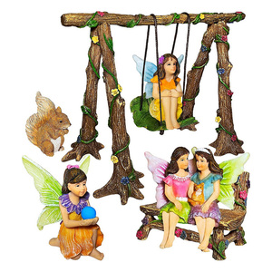 Ensemble de balançoires de jardin féerique enchanté, fées en résine avec figurines de cerfs - Product Image 4
