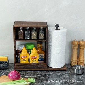 Wooden Spice Rack With <b>Paper</b> Towel Holder 2 Tier Desktop <b>Kitchen</b> Storage Organizer - Product Image 3