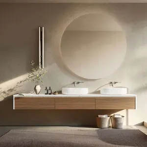 2024 sang trọng đá phòng tắm Vanity tủ trang điểm vanities Vanity với LED cao cấp thiêu kết đá