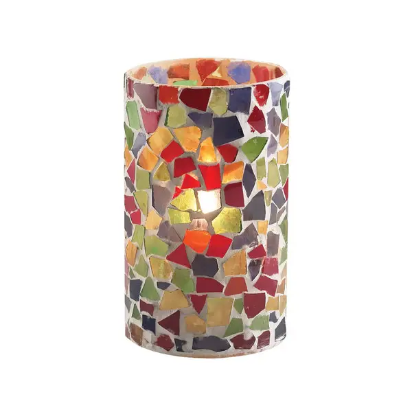 20*45Cm Cilinder Handgemaakte Crackle Mozaïek Theelichtje Mozaïek Glas Led Elektrische Kaars Lamp