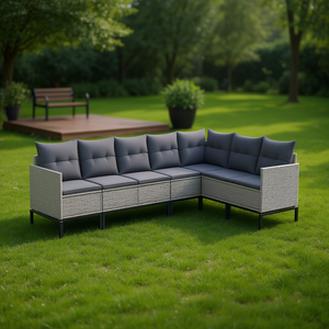 Conjunto de Sofá de Jardín de Ratán Sintético Gris con Estructura de Acero, 6 Plazas, Muebles de Exterior de Diseño Contemporáneo, Resistentes a la Intemperie - Product Image 2