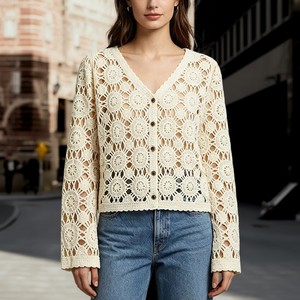 <span class=keywords><strong>Cardigan</strong></span> da donna lavorato a maglia con scollo a V sexy <span class=keywords><strong>traforato</strong></span>, stile europeo-americano, casual autunnale, monopetto, lavorato all'uncinetto - Product Image 5